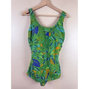 Ocean Aqua Shape Womens One Piece Swimsuit Size 38/12 Padded Floral Skirted